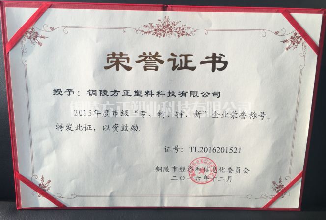 2015年年度市級“專、精、特、新”企業(yè)